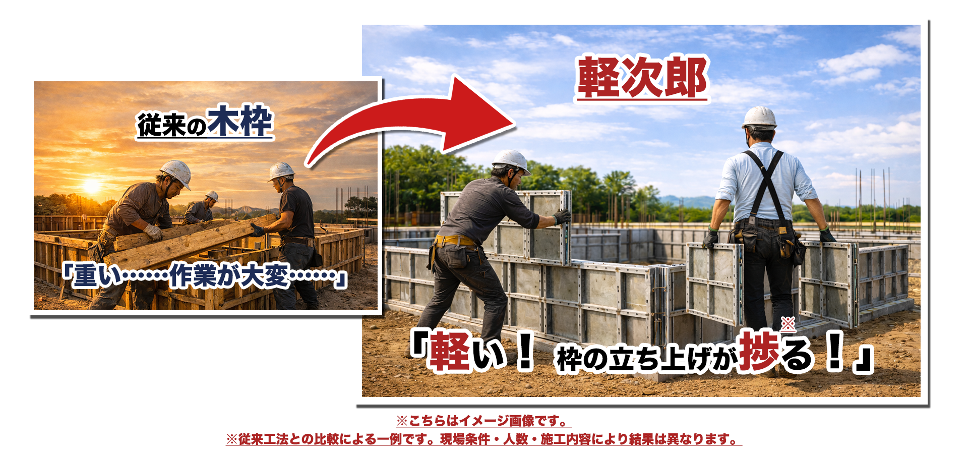 軽次郎 持った瞬間、軽い！木枠より最大50%軽い、仕事が3分の2で終わる